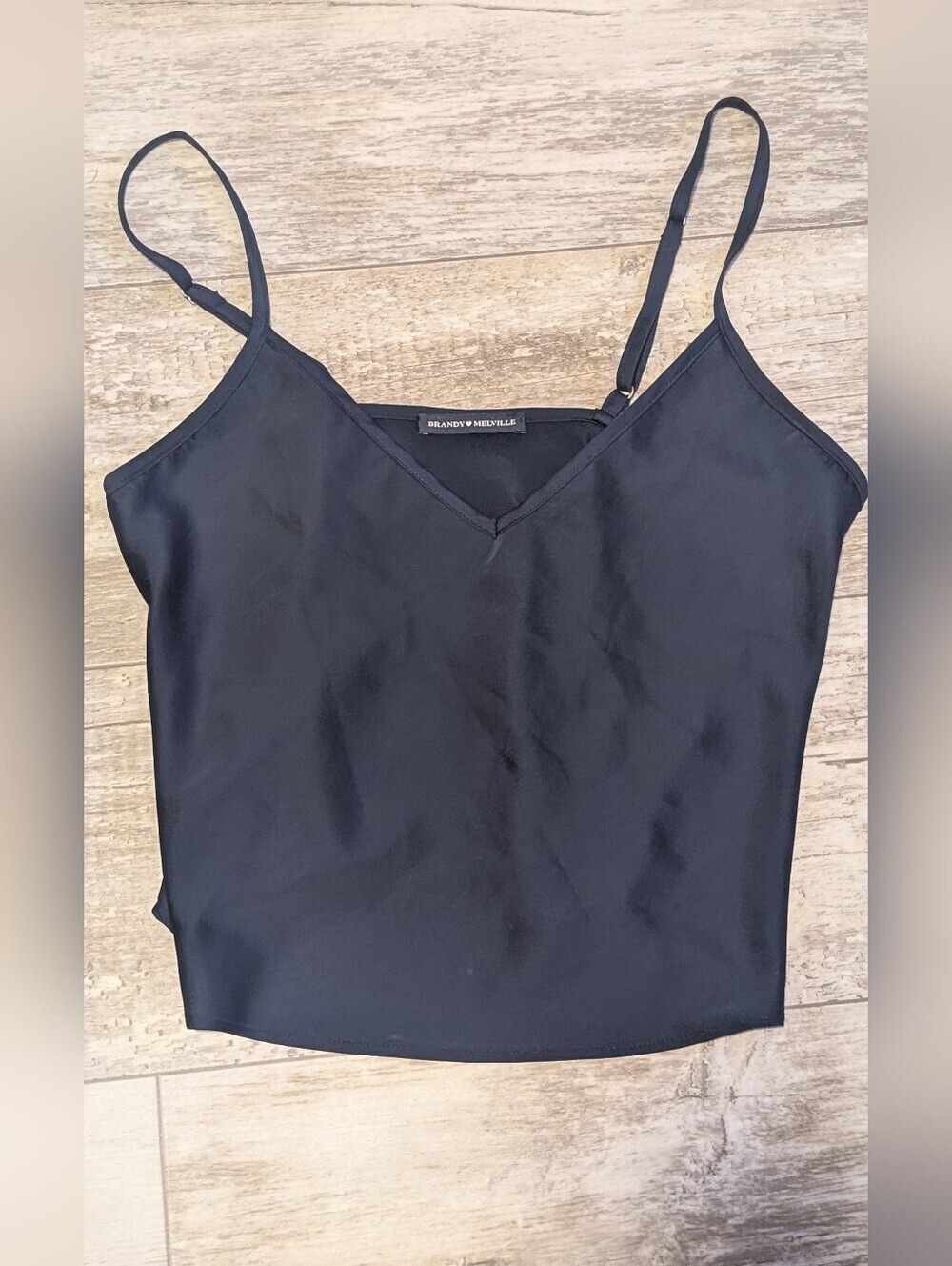 Brandy Melville Navy Blue Satin V-Neck Cami Top